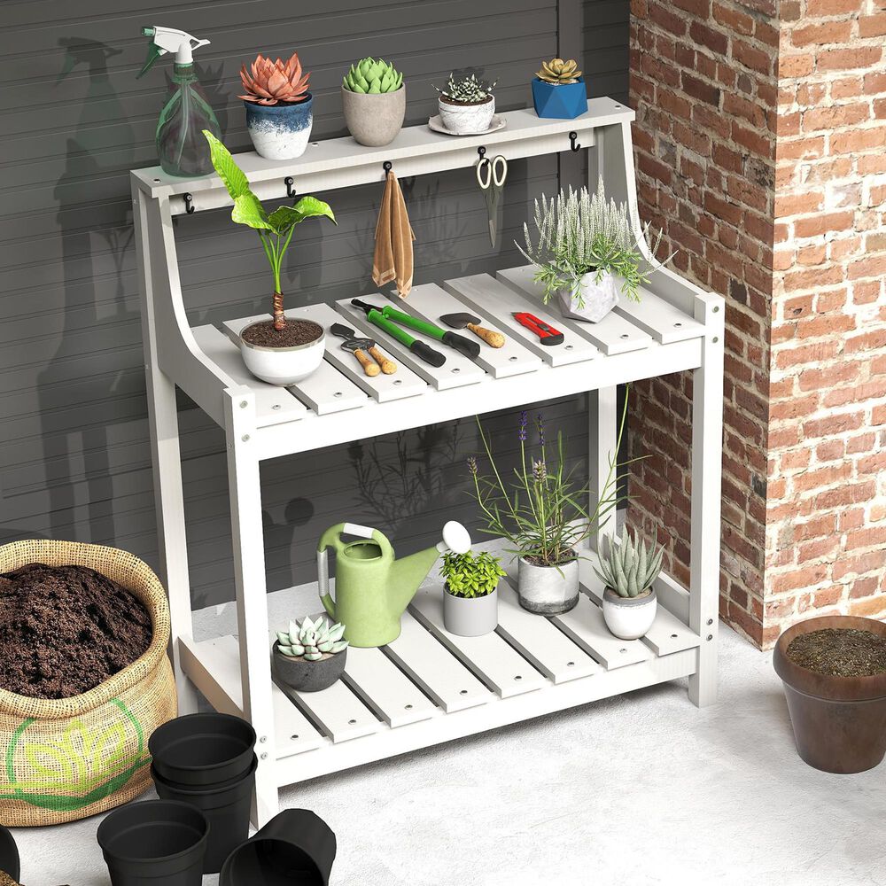 HOMLUX Outdoor Storage Potting Bench in White, , large