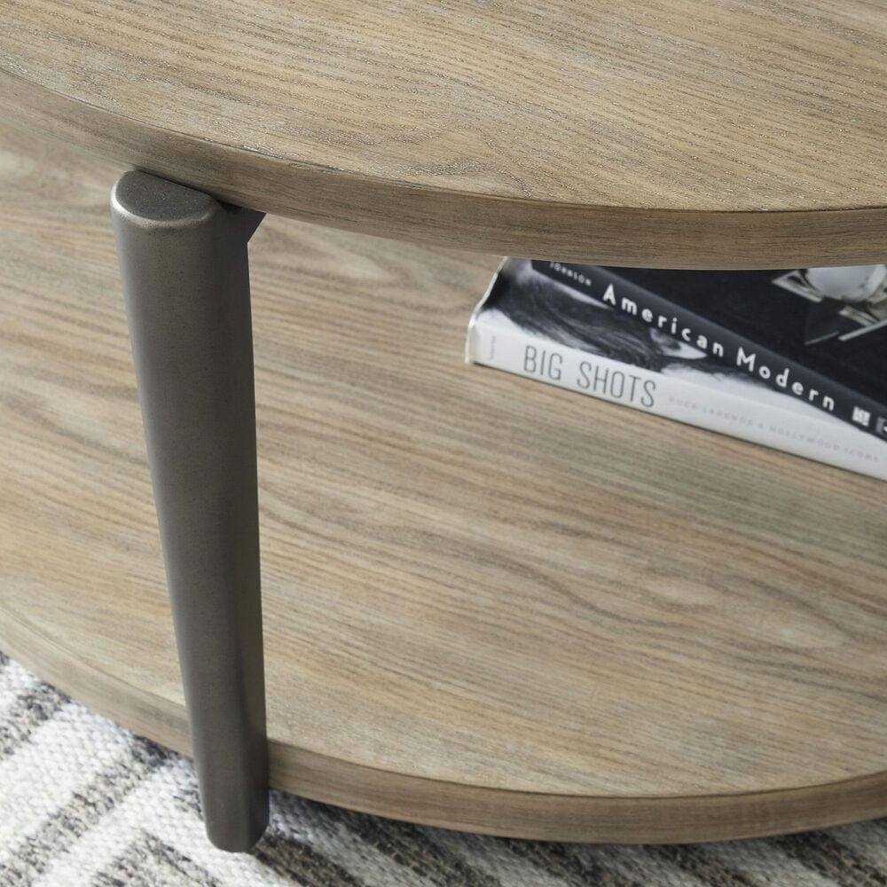 Ashley Dyonton Round Cocktail Table in Light Grayish Brown and Gunmetal, , large