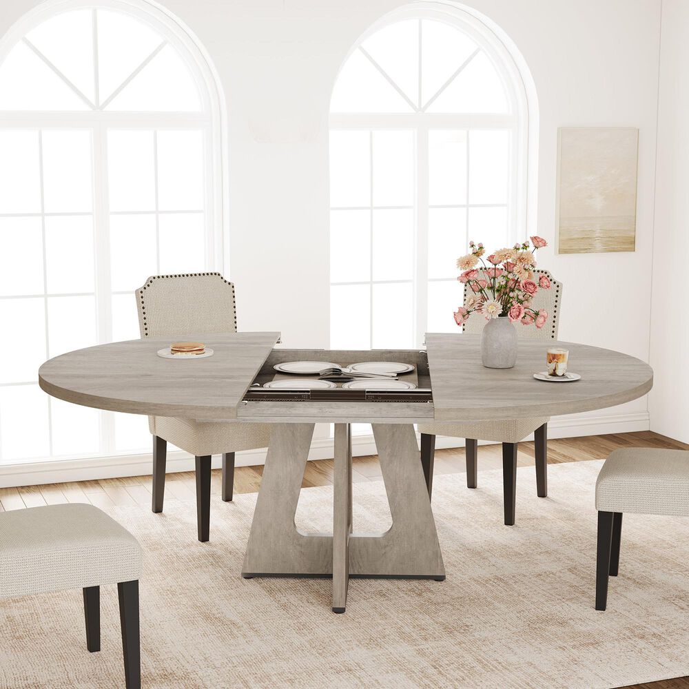 GARVEE 47" Oval Dining Table with Leaf in Gray - Table Only, , large