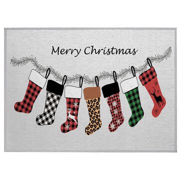 Dalyn Rug Company Wonderland Merry Christmas 2" x 3" Silver Indoor/Outdoor Door Mat, , large