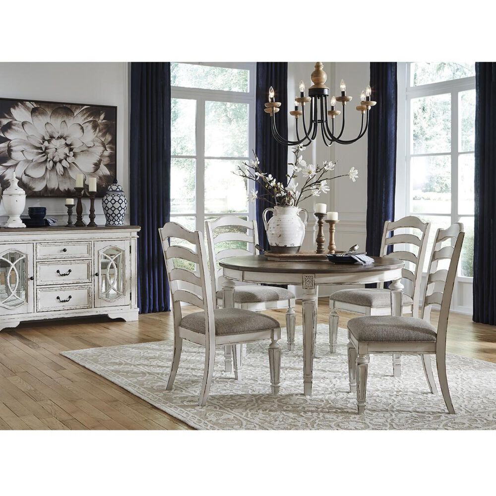 Signature Design by Ashley Realyn Round to Oval Dining Room Extension Table in Chipped White
