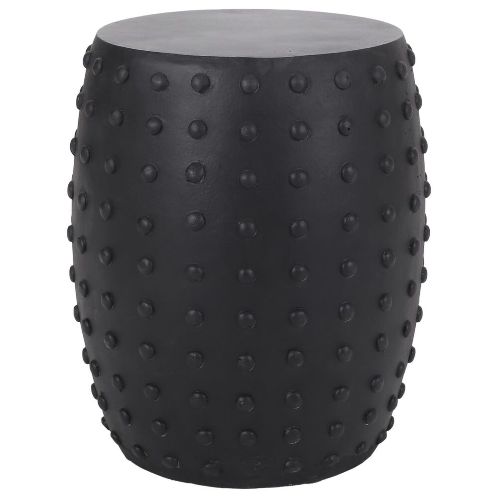 Hearth and Haven Outdoor Barrel Side Table with Studded Texture Design in Matte Black, , large
