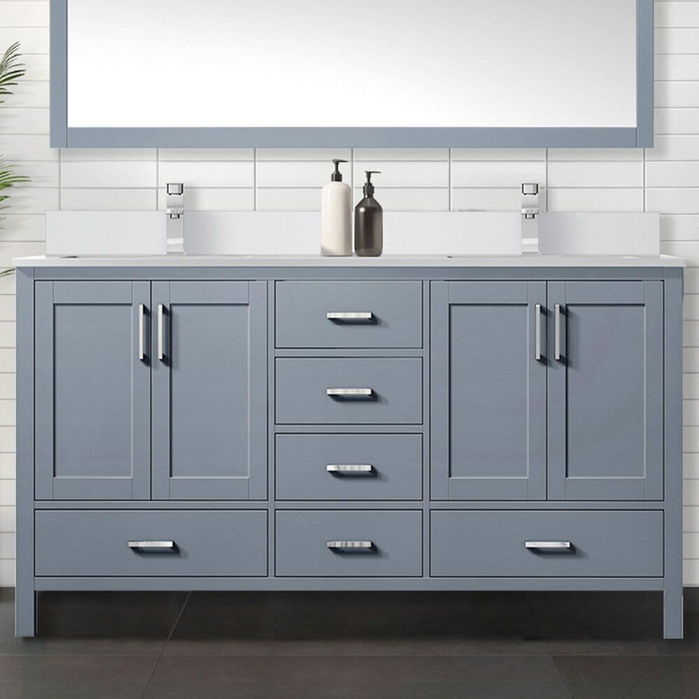 Lexora Home Jacques 60&quot; Double Bathroom Vanity in Dark Grey with 2 cm White Cultured Marble Top and Rectangular Sinks, , large
