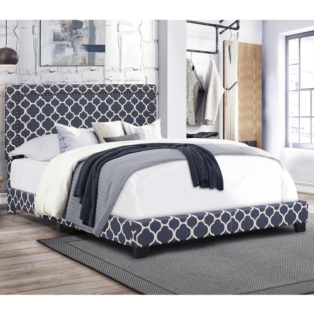 Accentric Approach Accentric Accents Benton King All-In-One Upholstered Bed in Blue, , large