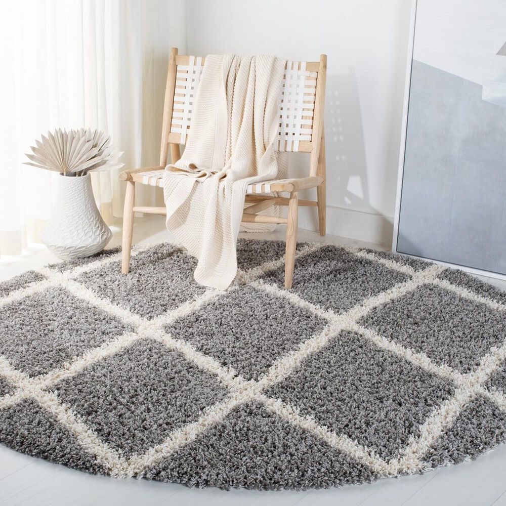 Safavieh Venus Shag VNS681J 6&#39;7&quot; Round Grey and Ivory Area Rug, , large