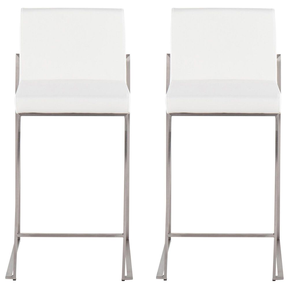 LumiSource Fuji 26" Counter Stool with White Upholstery in Stainless Steel (Set of 2), , large