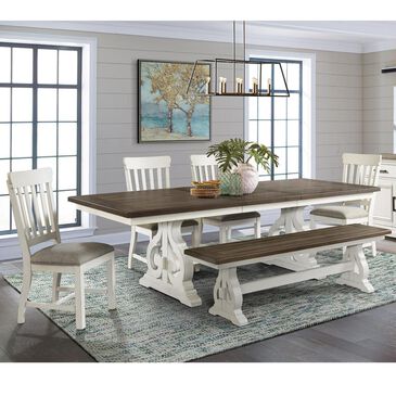 Hawthorne Furniture Drake Large Dining Table 1 Bench and 4 Chairs in Rustic White and French Oak, , large