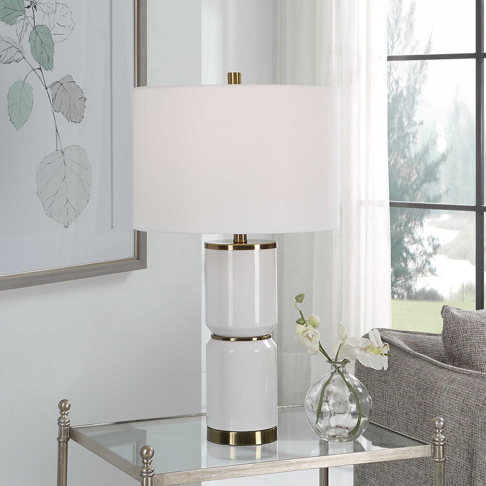 Uttermost Table Lamp in Gloss White and Antique Gold, , large