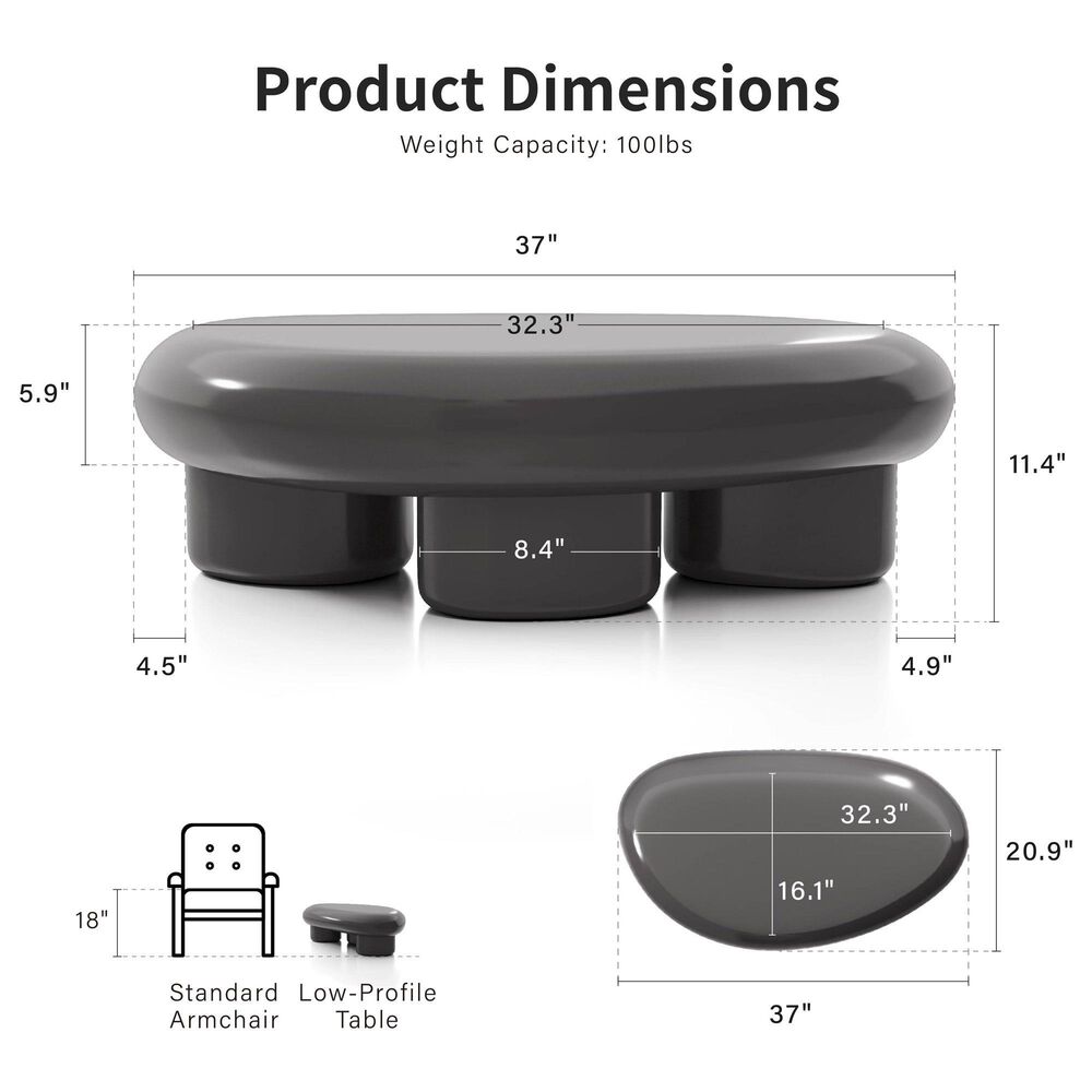 Furniture of America Rene Low Profile Glossy Coffee Table in Dark Gray, , large