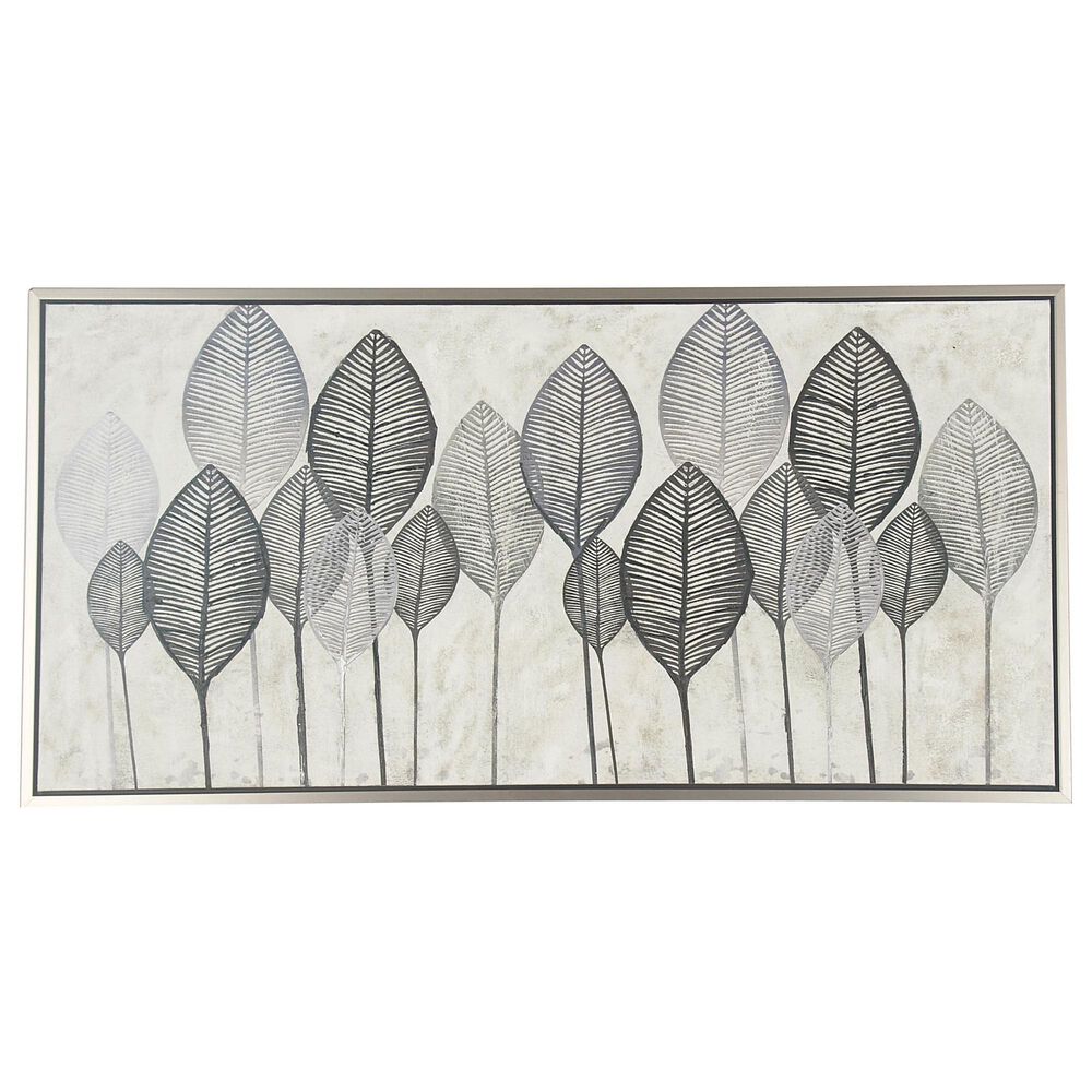 Maple and Jade 27" x 55" Leaf Canvas Wall Art with Frame in Black, Gray, Silver, Brown and Green, , large