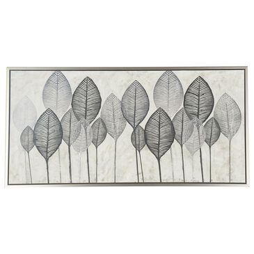 Maple and Jade 27" x 55" Leaf Canvas Wall Art with Frame in Black, Gray, Silver, Brown and Green, , large