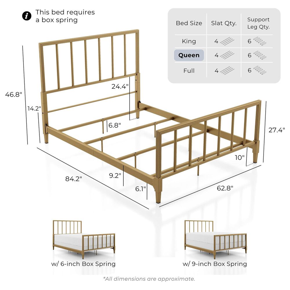 Furniture of America Blair Queen Slat Bed in Gold, , large