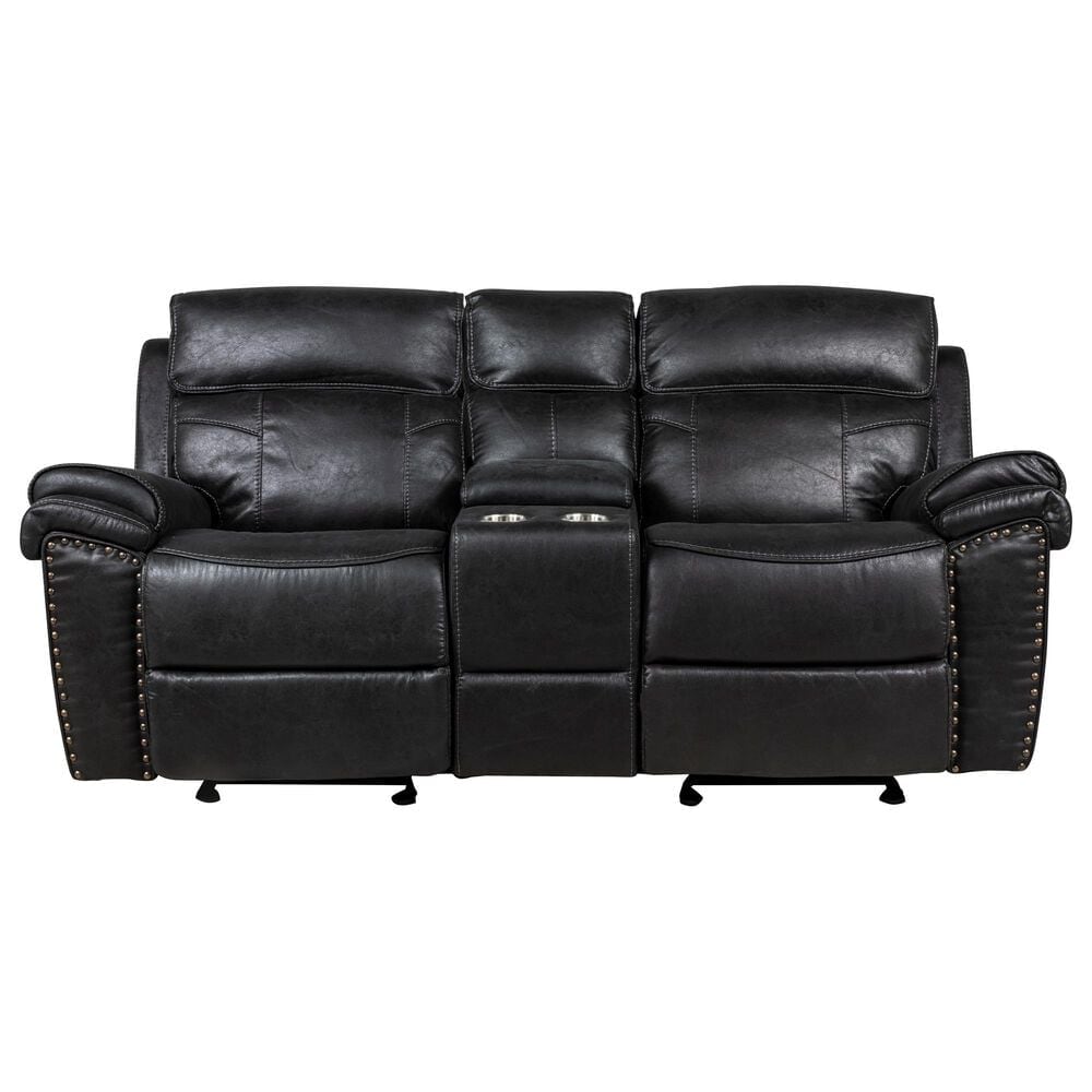 Fan Creek Manual Reclining Loveseat with Console in Black, , large