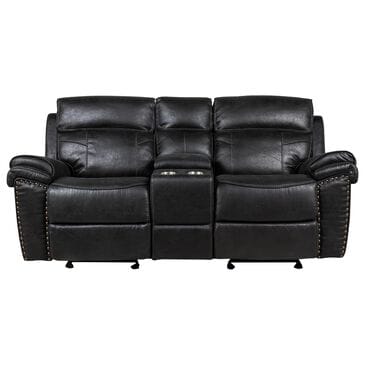 Fan Creek Manual Reclining Loveseat with Console in Black, , large