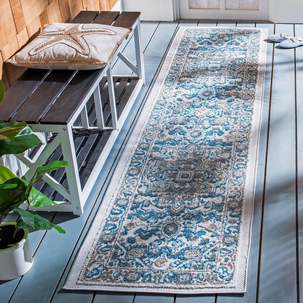 Safavieh Cabana CBN680N 2&#39;2&quot; x 9&#39; Navy and Grey Indoor/Outdoor Performance Runner, , large