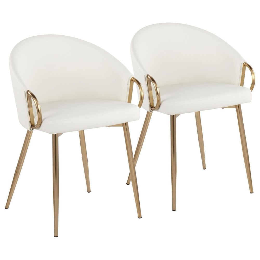 LumiSource Claire Arm Chair with White Faux Leather Cushion in Gold (Set of 2), , large