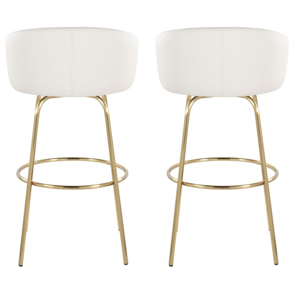 LumiSource Claire Swivel Barstool with White Faux Leather Upholstery in Gold (Set of 2), , large