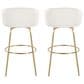 LumiSource Claire Swivel Barstool with White Faux Leather Upholstery in Gold (Set of 2), , large