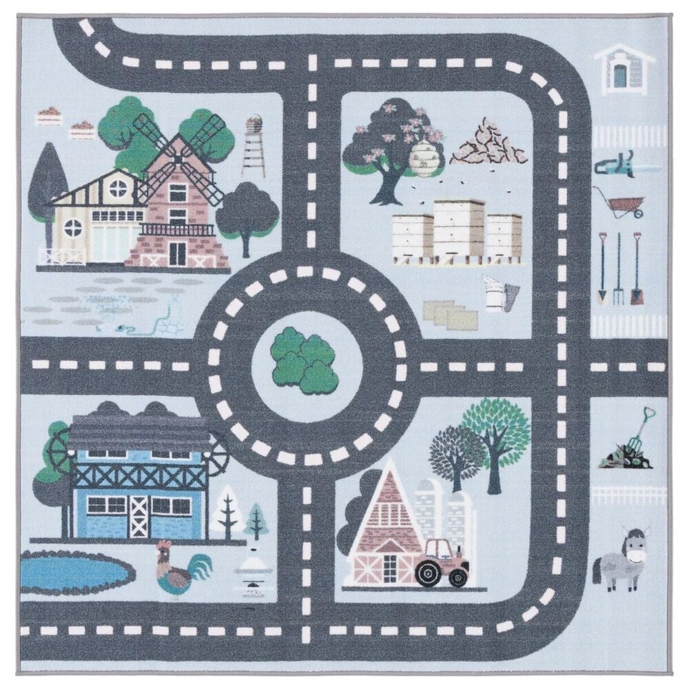 Safavieh Kids Playhouse KPH232M 5" Square Blue and Dark Grey Rug, , large