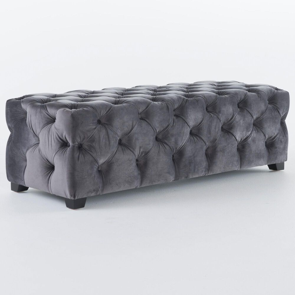Noble House Piper Bench Ottoman in Gray Velvet, , large