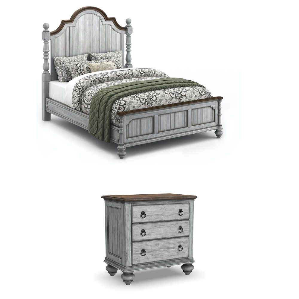 Flexsteel Plymouth 3-Piece Queen Bedroom Set in Distressed Graywash and Medium Brown, , large