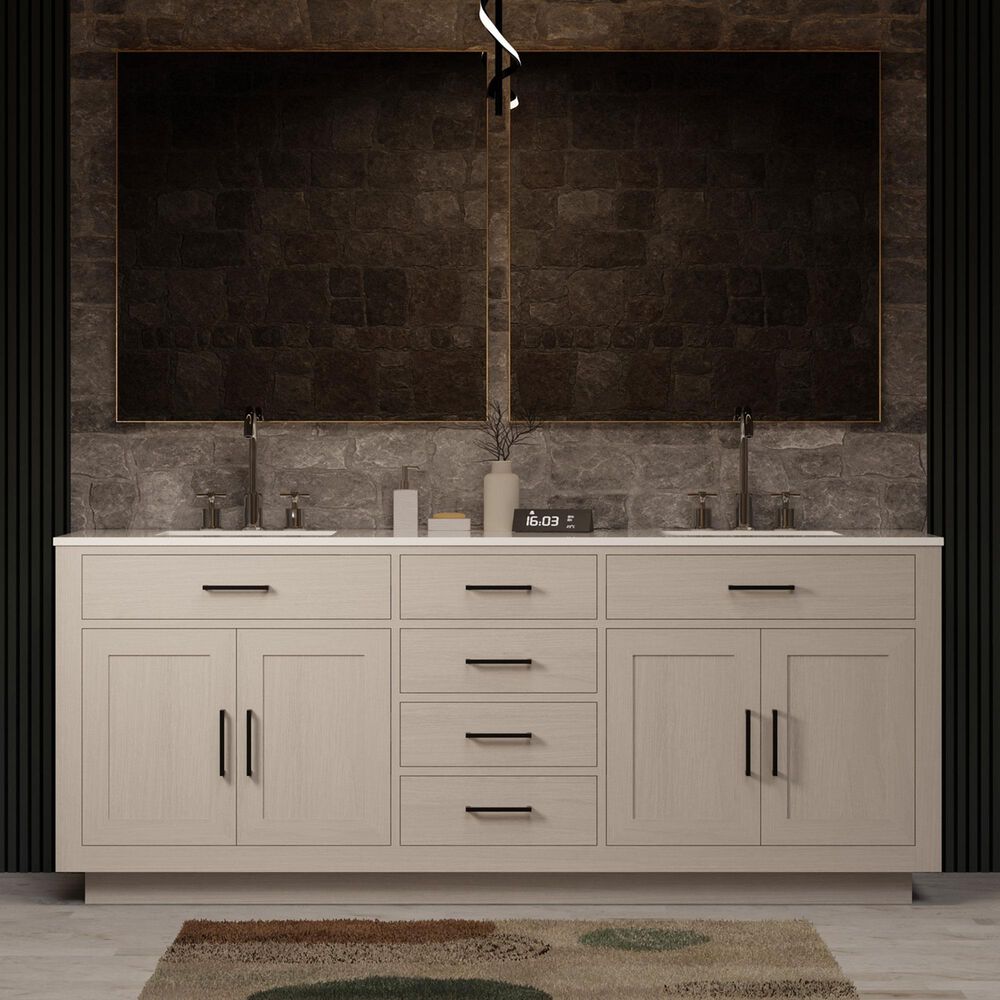Lexora Home Abbey 80" Double Bathroom Vanity in White Oak with 2 cm White Quartz Top and Rectangular Sinks, , large
