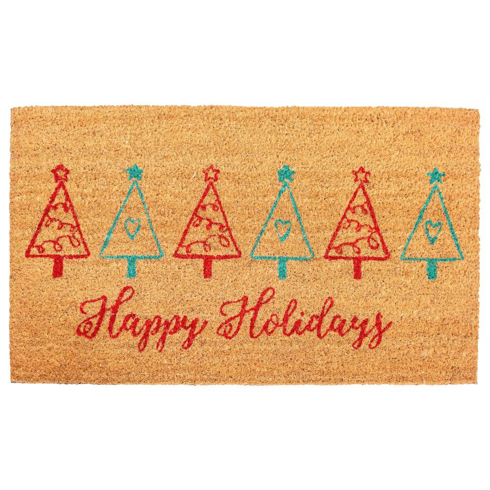Callaway Christmas Tree Fun 1"5" x 2"5" Beige, Red and Green Door Mat, , large