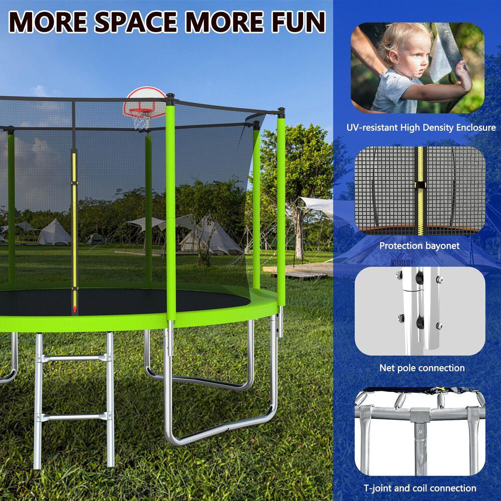 HOMLUX 12' Outdoor Trampoline Sports in Green, , large