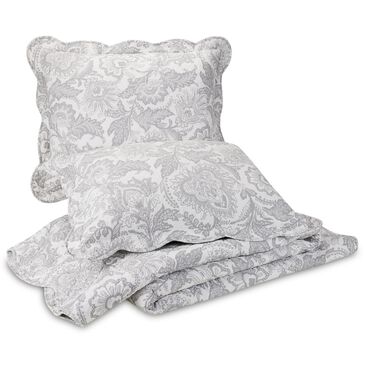 Peking Handicraft Java Lace Scalloped 3-Piece Full/Queen Quilt Set in Lunar Gray, , large