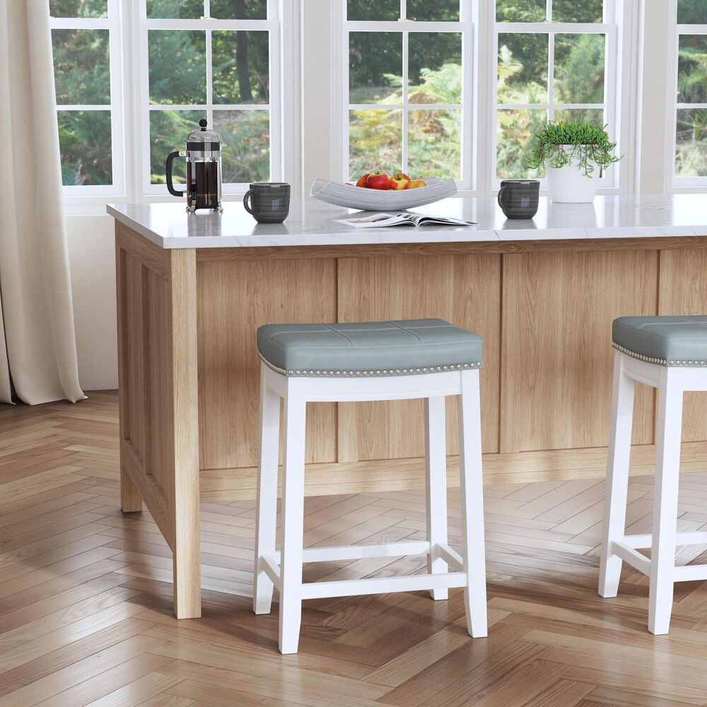 Linon Home Decor Claridge Counter Stool with Light Grey Cushion in Bright White, , large