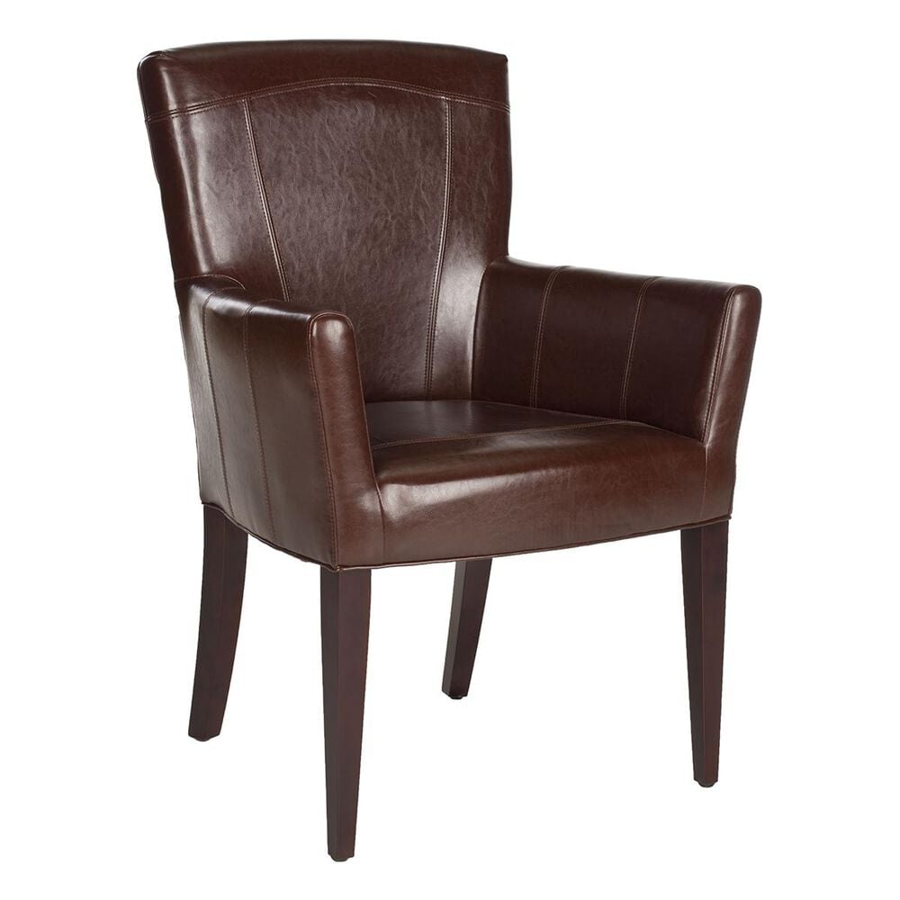 Safavieh Dale Leather Arm Chair in Brown, , large