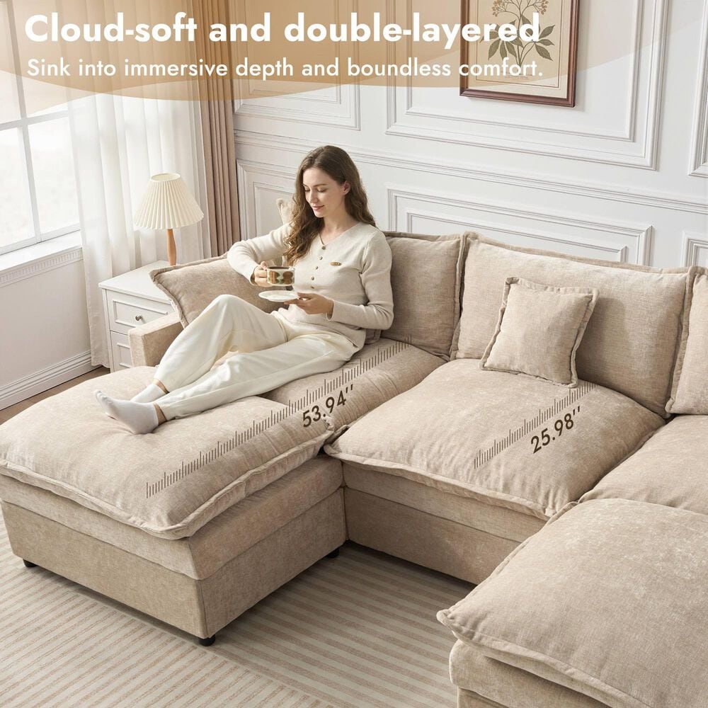 HOMLUX 107.87" Ultra-Comfort Chenille Sectional Sofa in Camel, , large