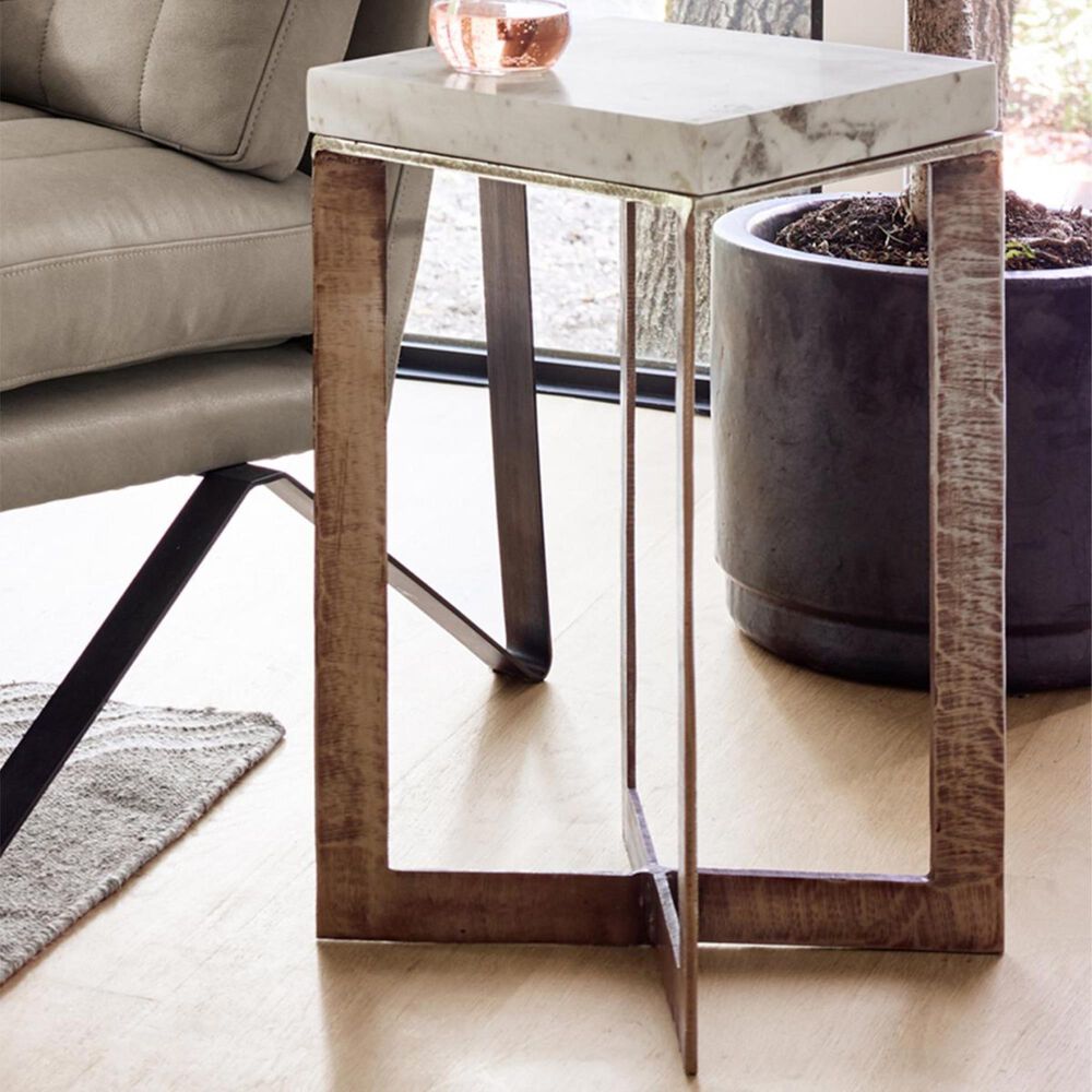 Four Hands Marlow Lennie End Table in White Marble and Brushed Nickel, , large