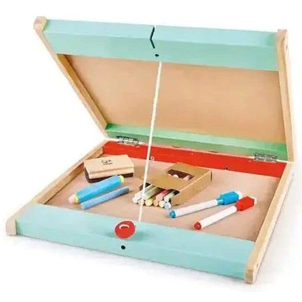 Hape Toys Store and Go Easel Folding Double-Sided Tabletop Blackboard and Whiteboard with Chalks, Markers, , large