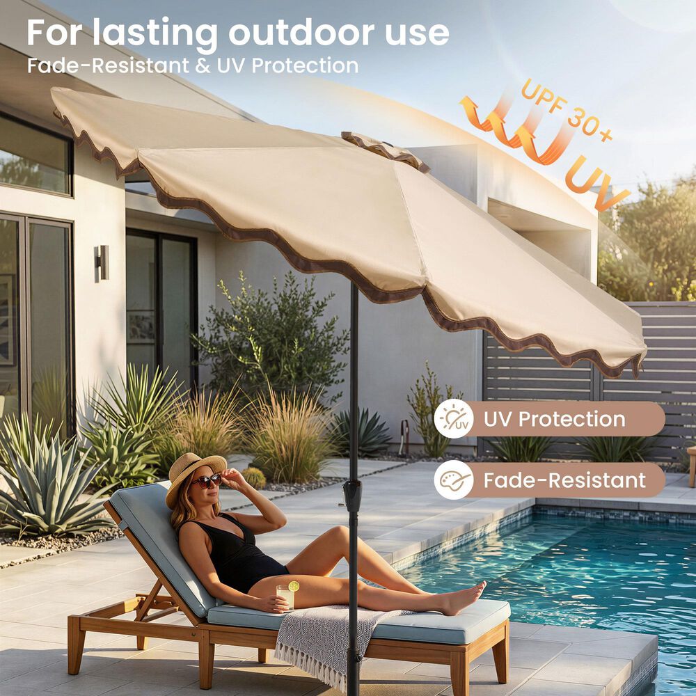HOMLUX 10' Patio Umbrella with Lights in Khaki, , large