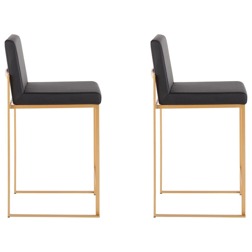 Lumisource Fuji High Back Counter Stool with Black Faux Leather Cushion in Gold &#40;Set of 2&#41;, , large