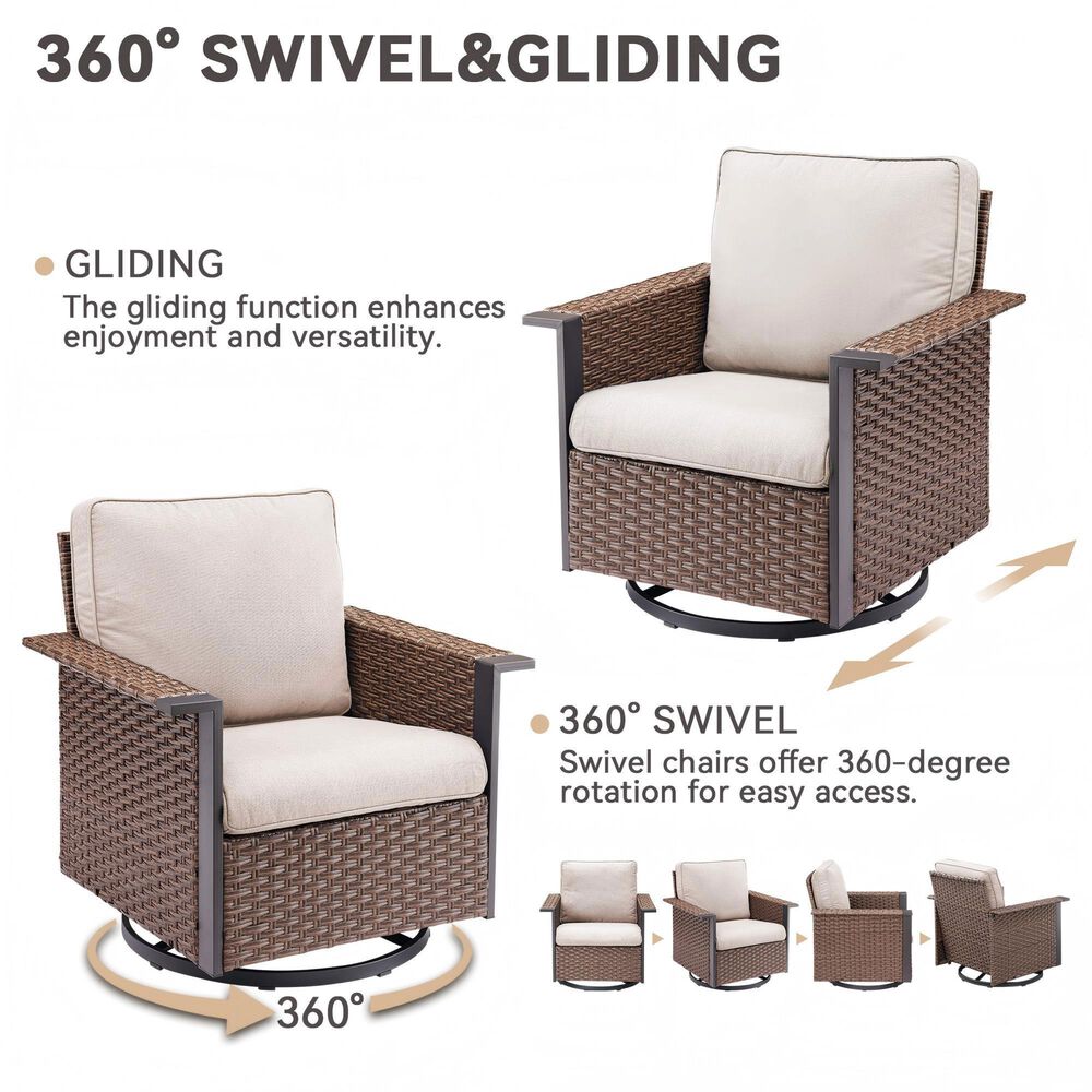 Sunwell Garden 8-Piece Patio Chat Set with Side Table in Beige, , large