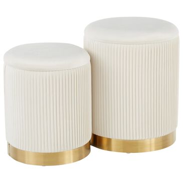 Lumisource Marla Contemporary 2-Piece Nesting Ottoman Set in Cream and Gold, , large