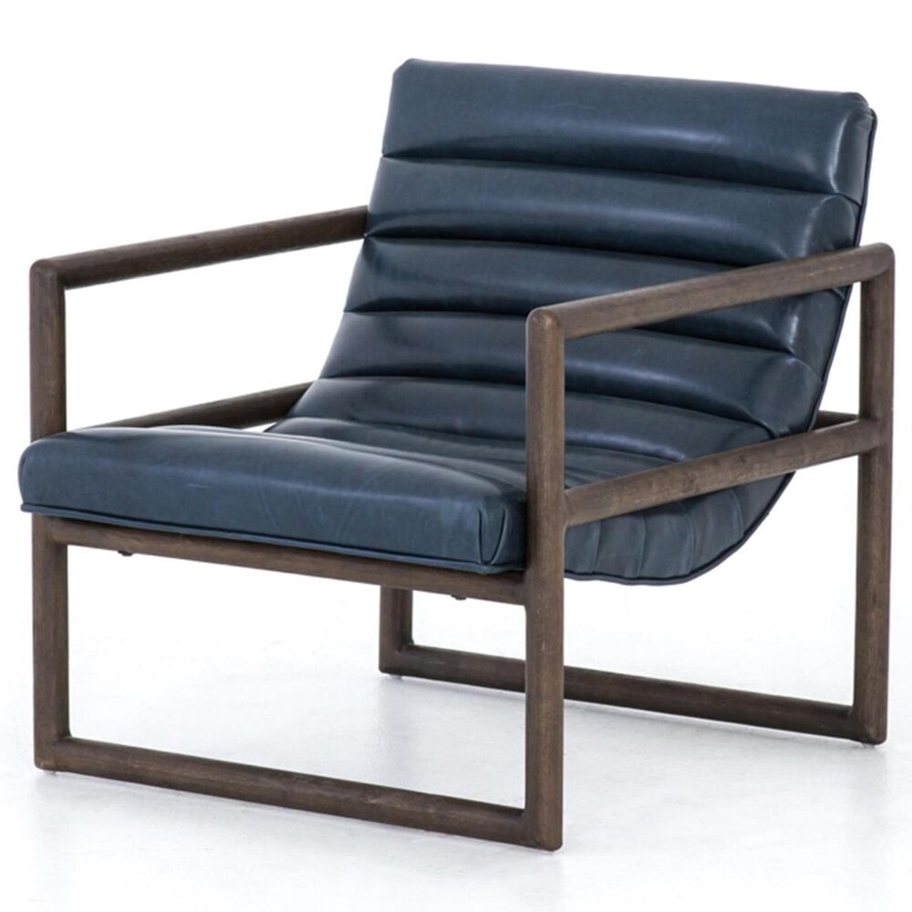 Four Hands Fitz Chair in Dakota Sapphire with Rubbed Sienna Brown Finish, , large