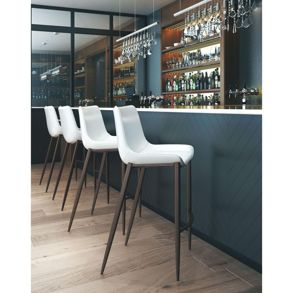 Zuo Modern Magnus Bar Stool in White and Brown &#40;Set of 2&#41;, , large