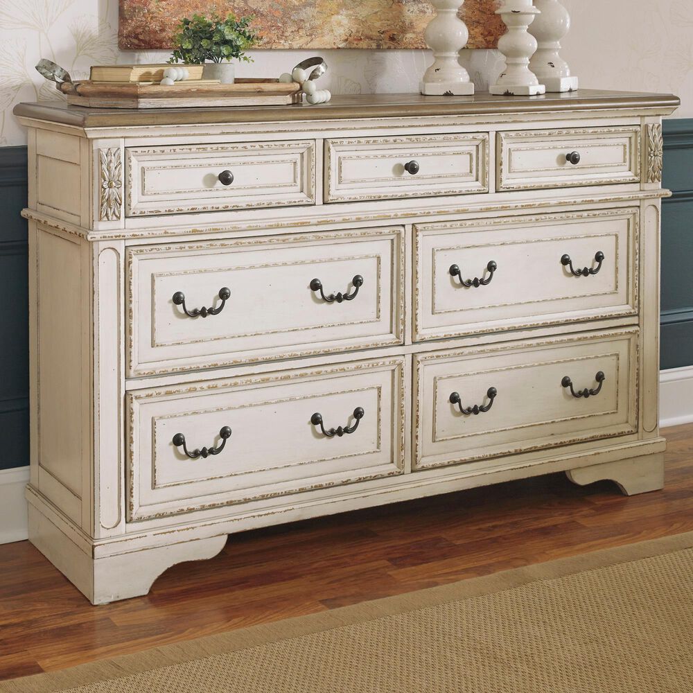Ashley Realyn Dresser in Chipped White and Brown, , large