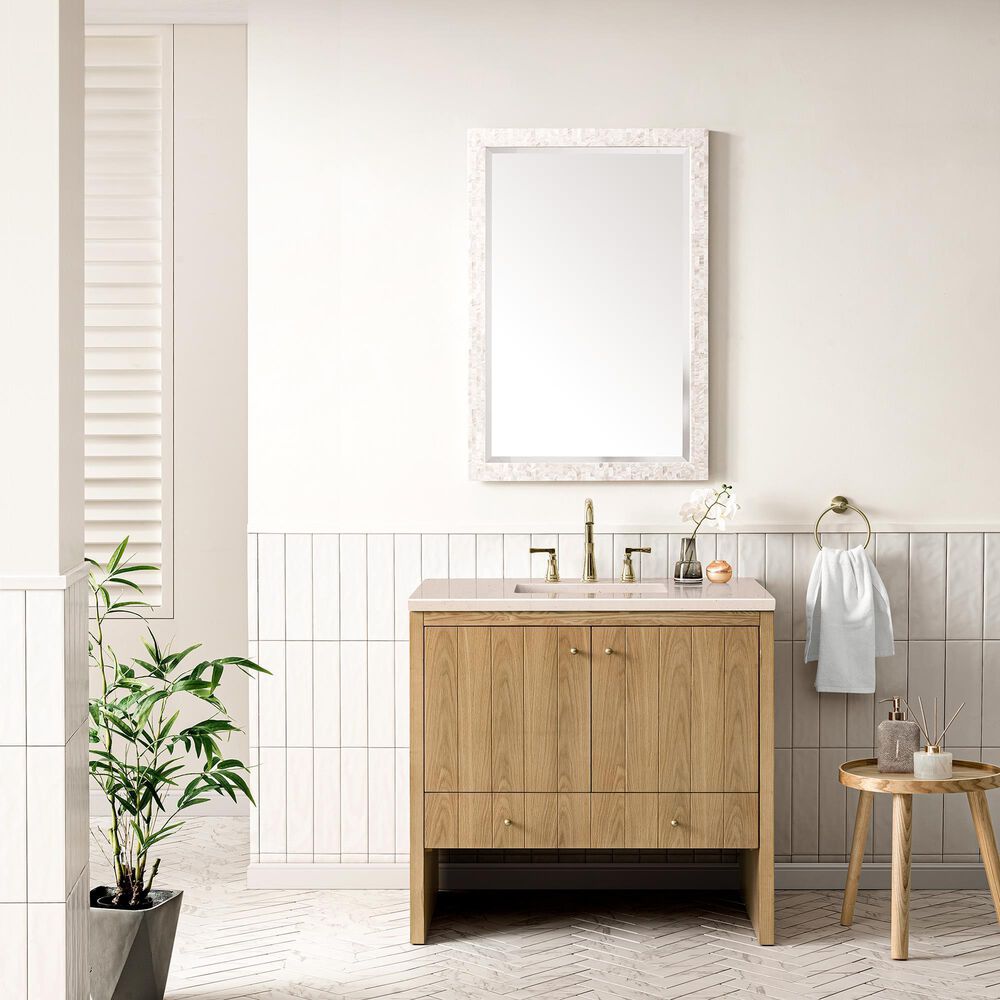 James Martin Vanities Hudson 36&quot; Single Bathroom Vanity in Light Natural Oak with 3 cm Eternal Marfil Quartz Top and Rectangular Sink, , large