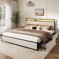 HOMLUX 2-Drawer King Storage Bed with LED Headboard and USB Ports in Beige, , large