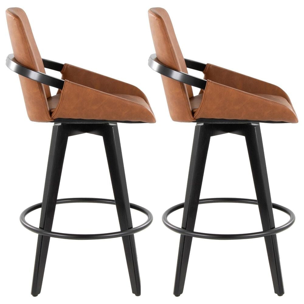 LumiSource Cosmo 26" Swivel Counter Stool with Camel Upholstery in Black (Set of 2), , large