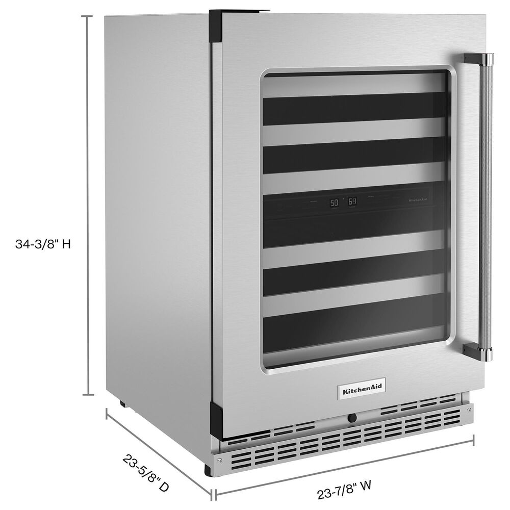 KitchenAid 24" Undercounter Wine Cellar with Left Hinge, MetalFront Racks in Stainless Steel NFM