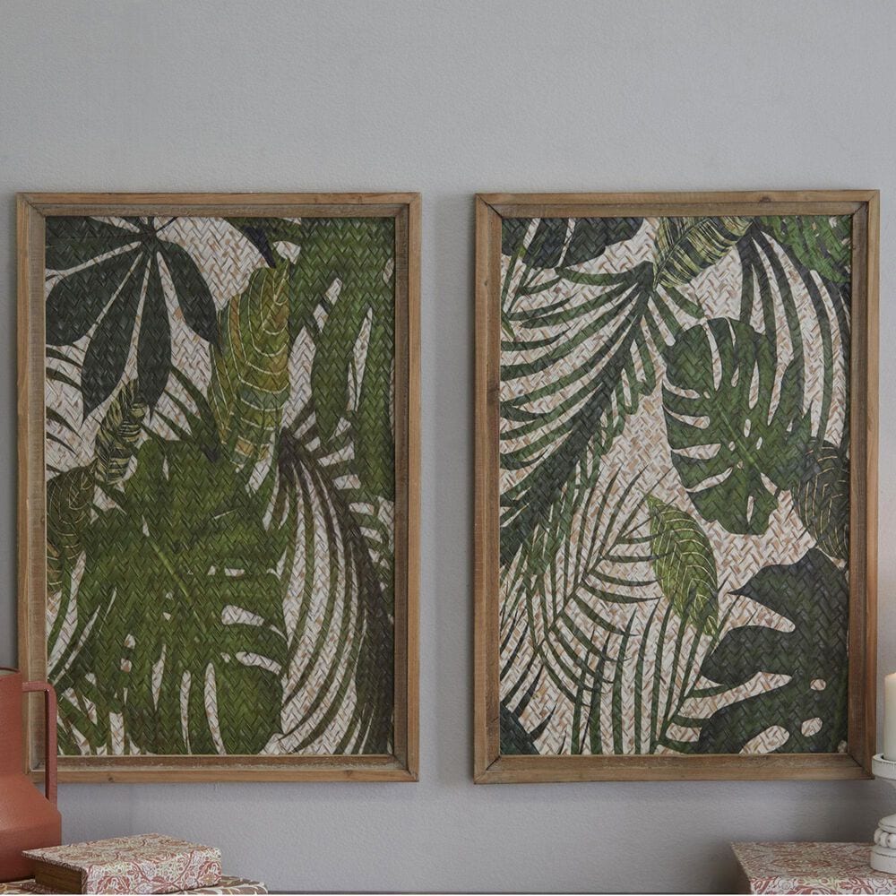Maple and Jade 17&quot; x 25&quot; Leaf Tropical Home Wall Decor with Frame in Brown, Green and White &#40;Set of 2&#41;, , large