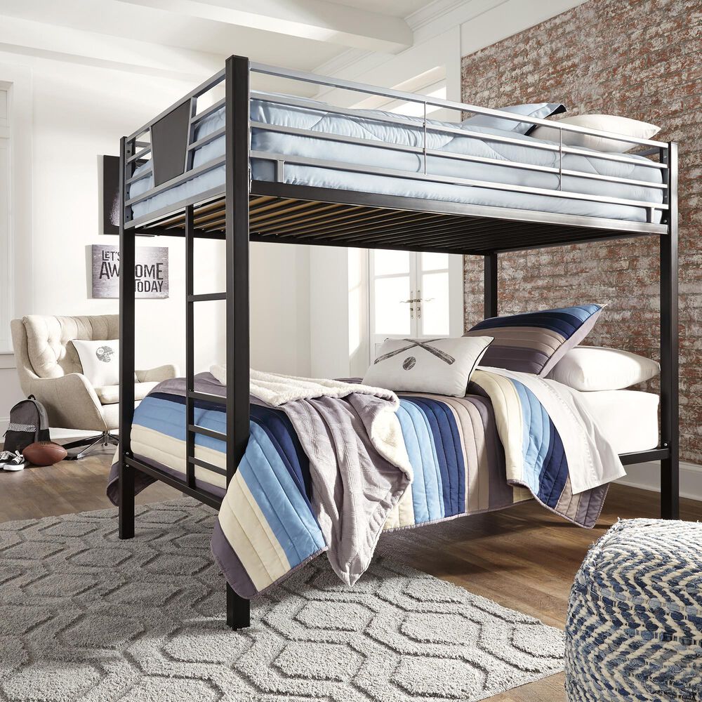 Ashley Dinsmore Twin over Twin Bunk Bed with Ladder in Black/Gray, , large