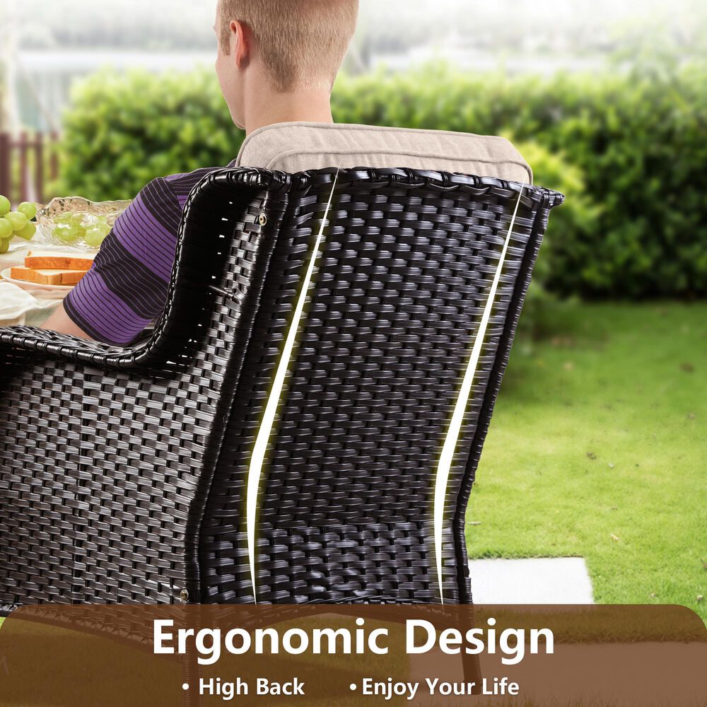 HOMLUX 29" Patio Single Chair with Brown Wicker in Beige (Set of 2), , large