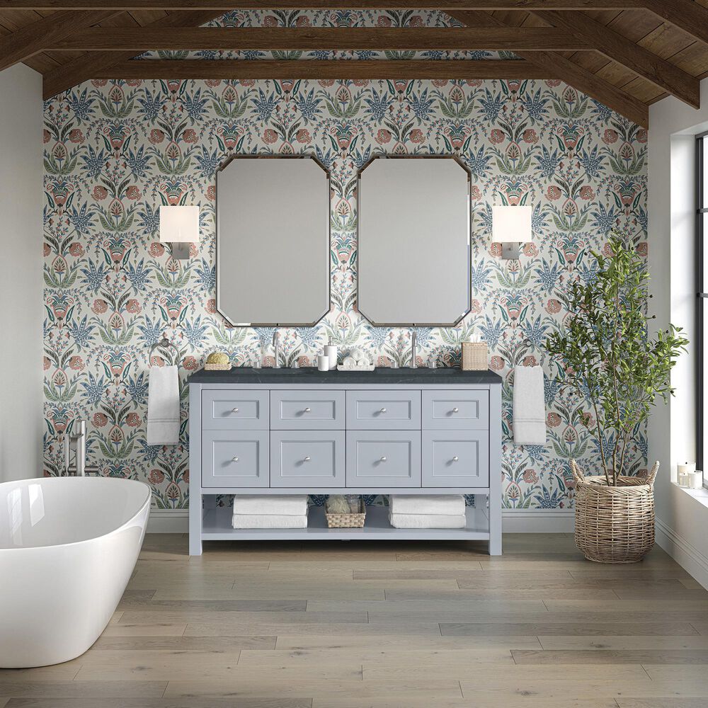 James Martin Vanities Breckenridge 60&quot; Double Bathroom Vanity in Serenity Blue with 3 cm Charcoal Soapstone Quartz Top and Rectangular Sinks, , large