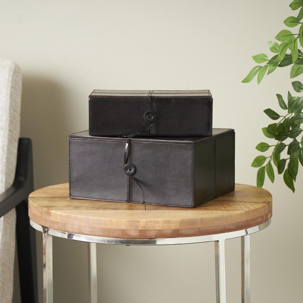 Maple and Jade 11" 2-Piece Handmade Storage Decorative Box Set in Dark Brown, , large
